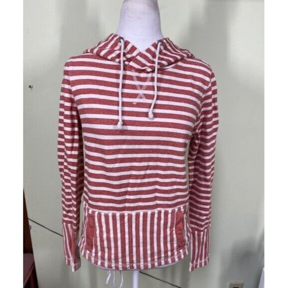 J. Crew Factory Striped Hoodie XS Red & White Pockets Pullover Long Sleeves Tie - Picture 1 of 9